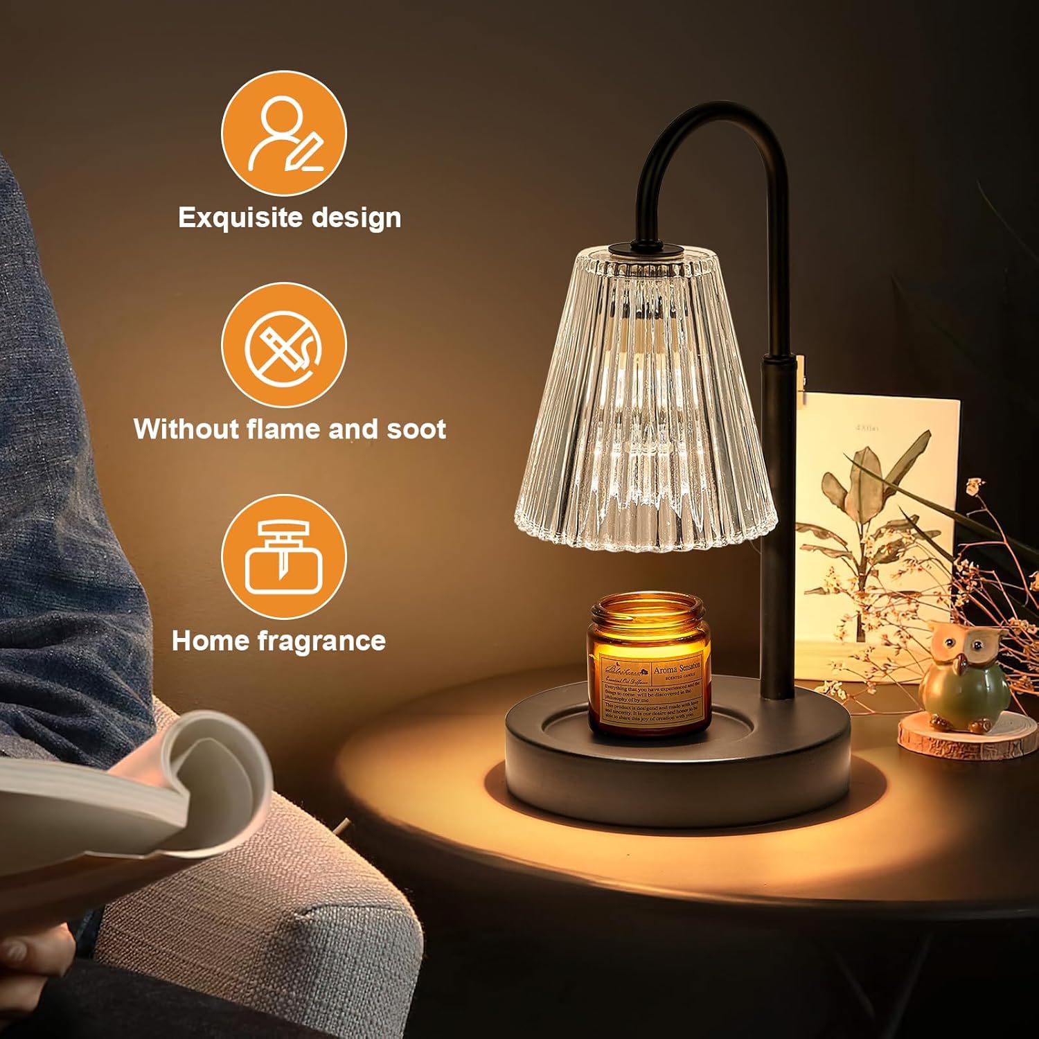 Candle Warmer Lamp, with GU10 Bulb Dimmable Electric Candle Warmer Black for Bedroom Living Room Home Decor