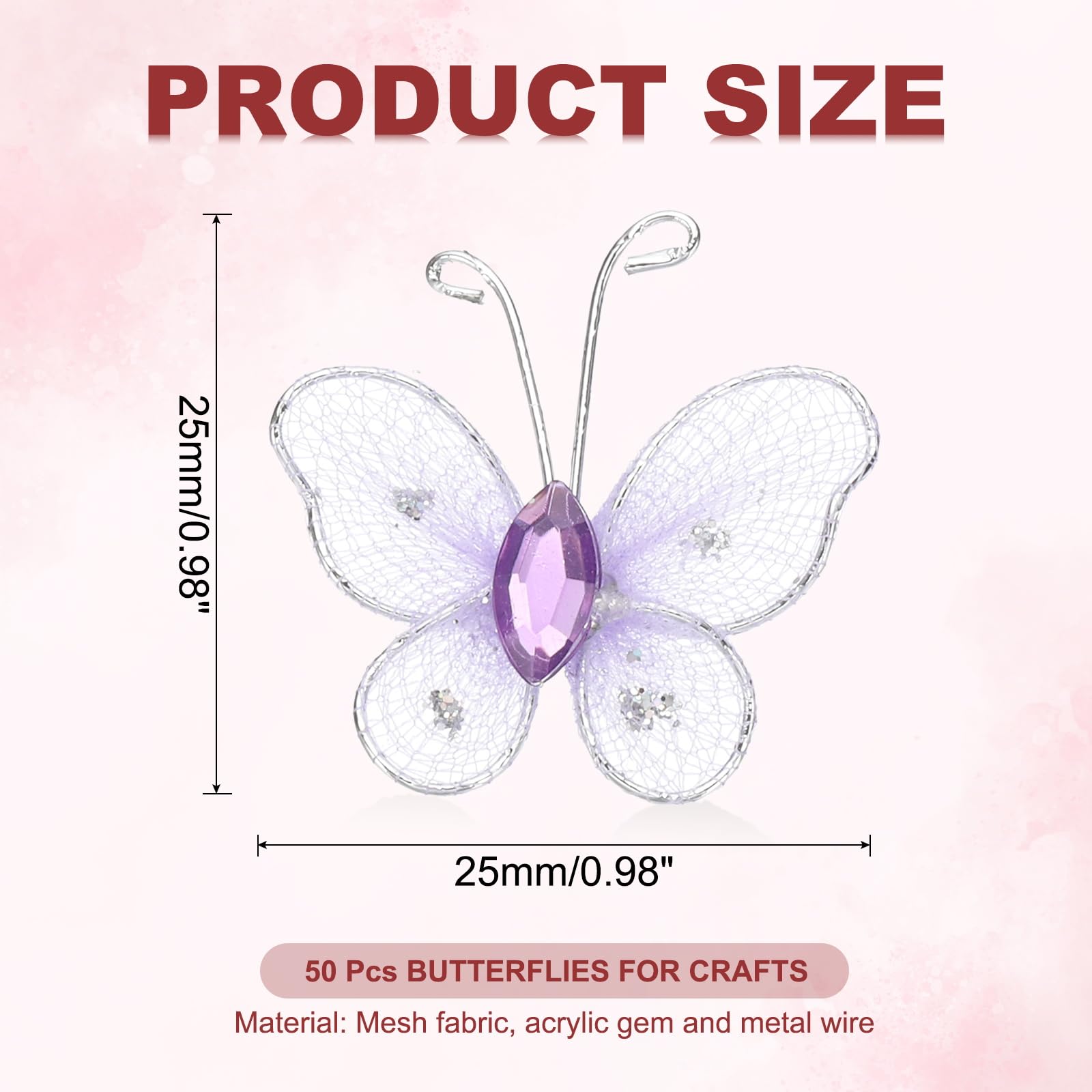 PATIKIL 50Pcs Butterflies for Crafts 1" Mesh Wire Glitter Butterfly Organza Butterflies for DIY Craft Home Decor Clothing Wedding Decoration - Image 2