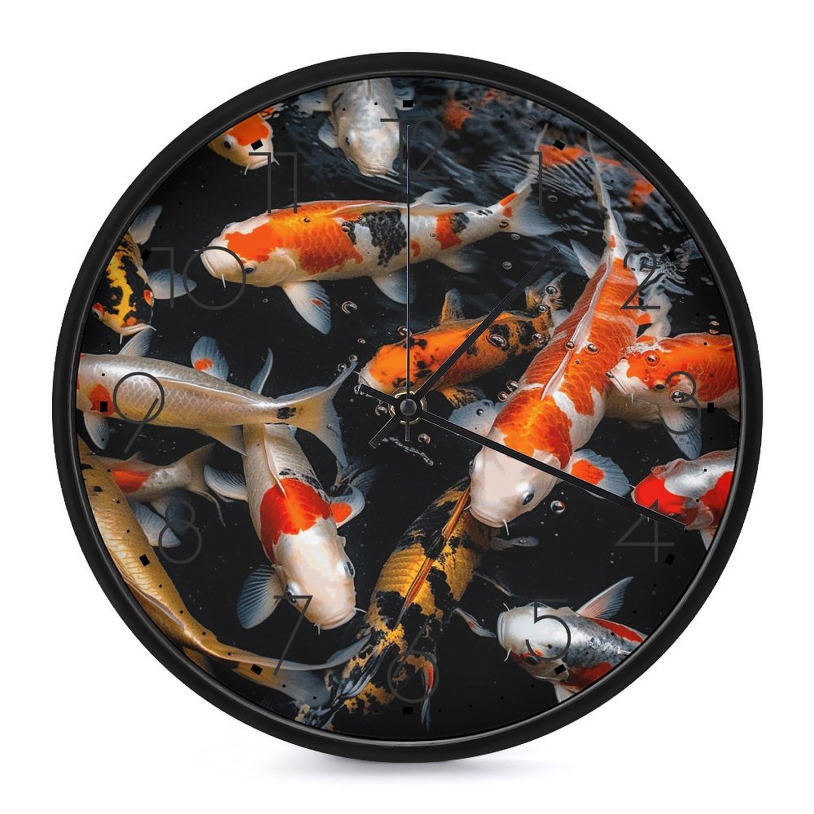 DWVTSLH Japan Fancy Koi Carp Fishes Wall Clock 10 Inch Silent Non-Ticking Modern Clocks Battery Operated - Decorative Wall Clocks for Bedroom Living Room Kitchen Office Wall Decor Gift Idea