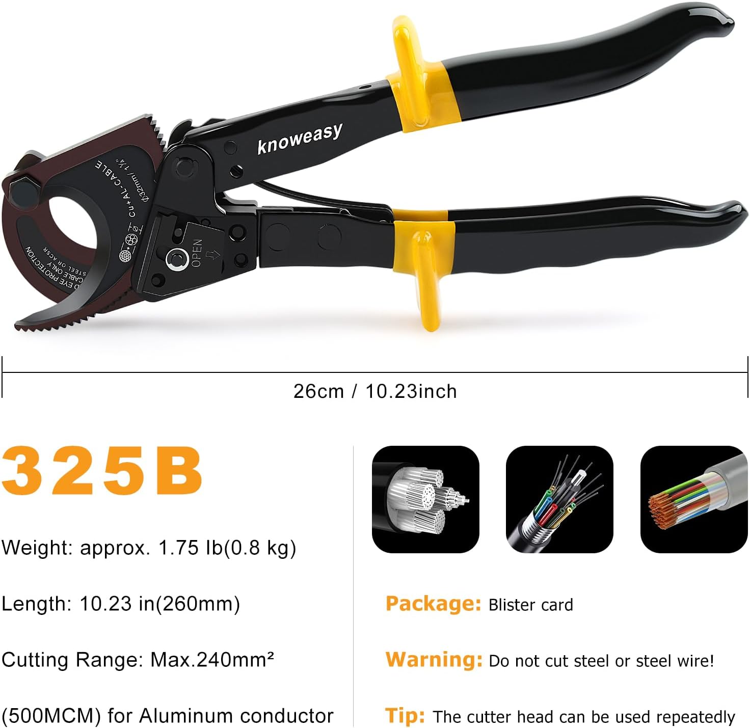 Ratchet Cable Cutter,Knoweasy Upgraded Cable Cutter and Ratchet Wire Cutter Works for Aluminum and Multi-core Cables up to 240mm