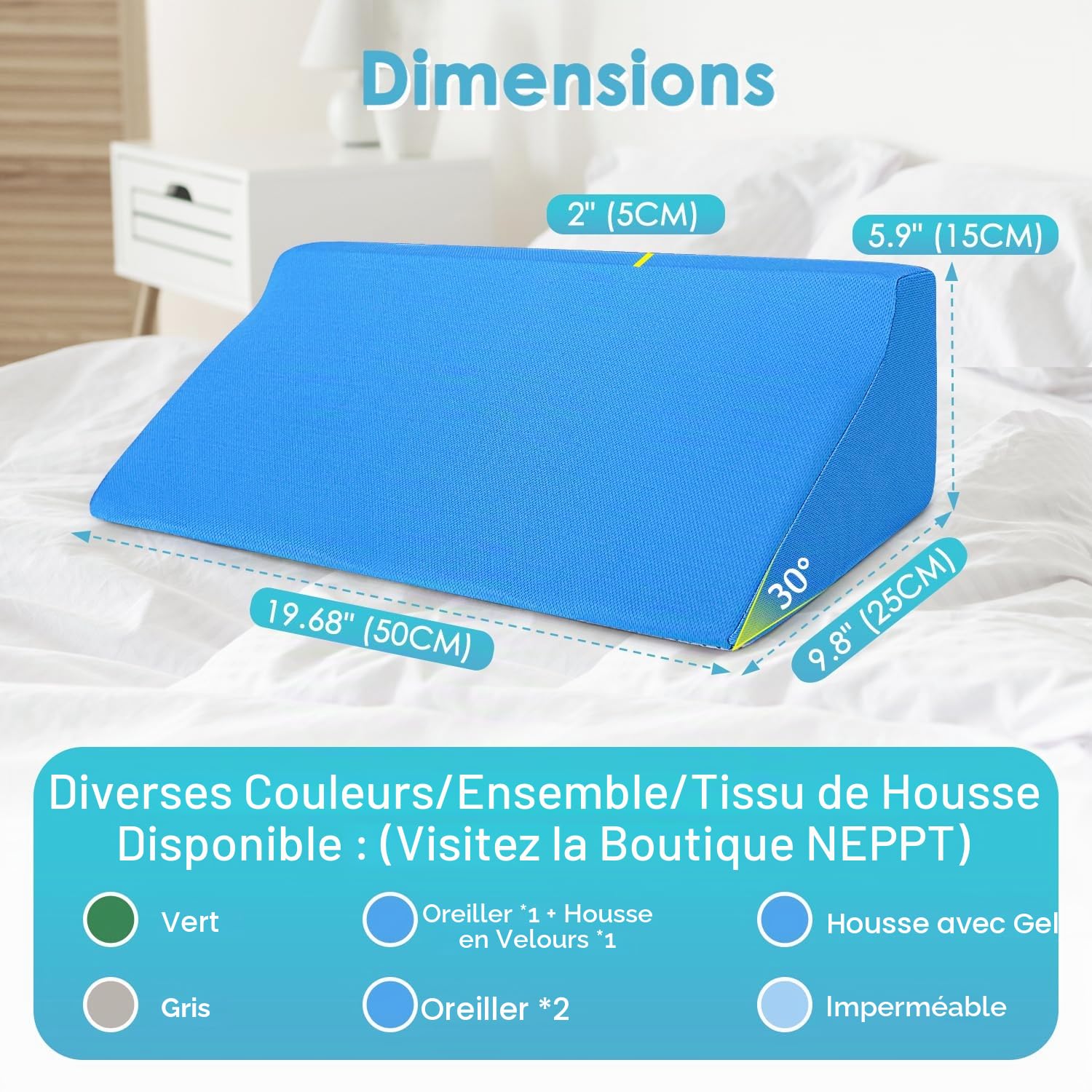 Oreiller compensé en mousse pour après une chirurgie - Oreiller incliné pour le sommeil - Positionneur du corps - Oreiller de grossesse à 30 degrés de pression - Ulcère de douleurs dorsales (bleu)