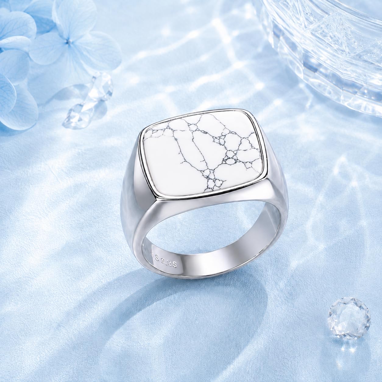 Herren Siegelring aus 925 Sterling Silber mit Naturstein Rechteckiger Silberring für Herren Eleganter Massiver Ring im Zeitlosen Design für Alltag und Freizeit