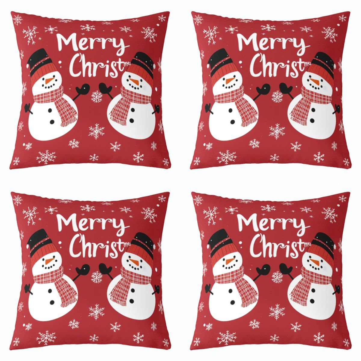 Homewish Confezione da 4 federe per cuscino a tema natalizio per bambini | Kawaii - Federa per cuscino con pupazzo di neve, motivo natalizio, colore: rosso