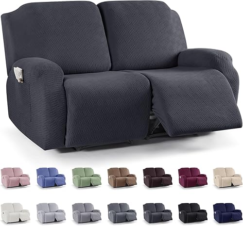 Vista 8 de KinCam Fundas para sillas reclinables, funda elástica y reclinable, fundas para sofá reclinable, fundas de sofá reclinable a rayas, fundas Gris