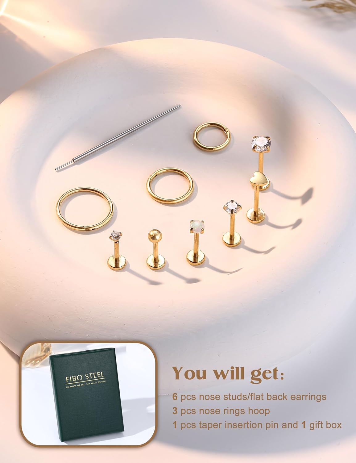 20G/18G Nose Rings Studs for Women Men - 14K Gold Filled Flat Back Nose Studs Nose Ring Hoops Hypoallergenic Surgical Steel Threadless Push in CZ Helix Tragus Conch Nostril Cartilage Piercing Jewelry - Image 5