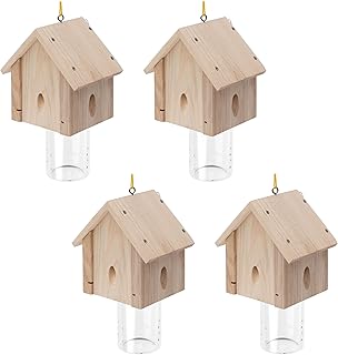 Carpenter Bee Trap for Outside - Best Bee Trap - Cabin Style Nature Hanging Wood Carpenter Bee Traps Outdoor - Insect Traps with Removable Vault (4 Pack)