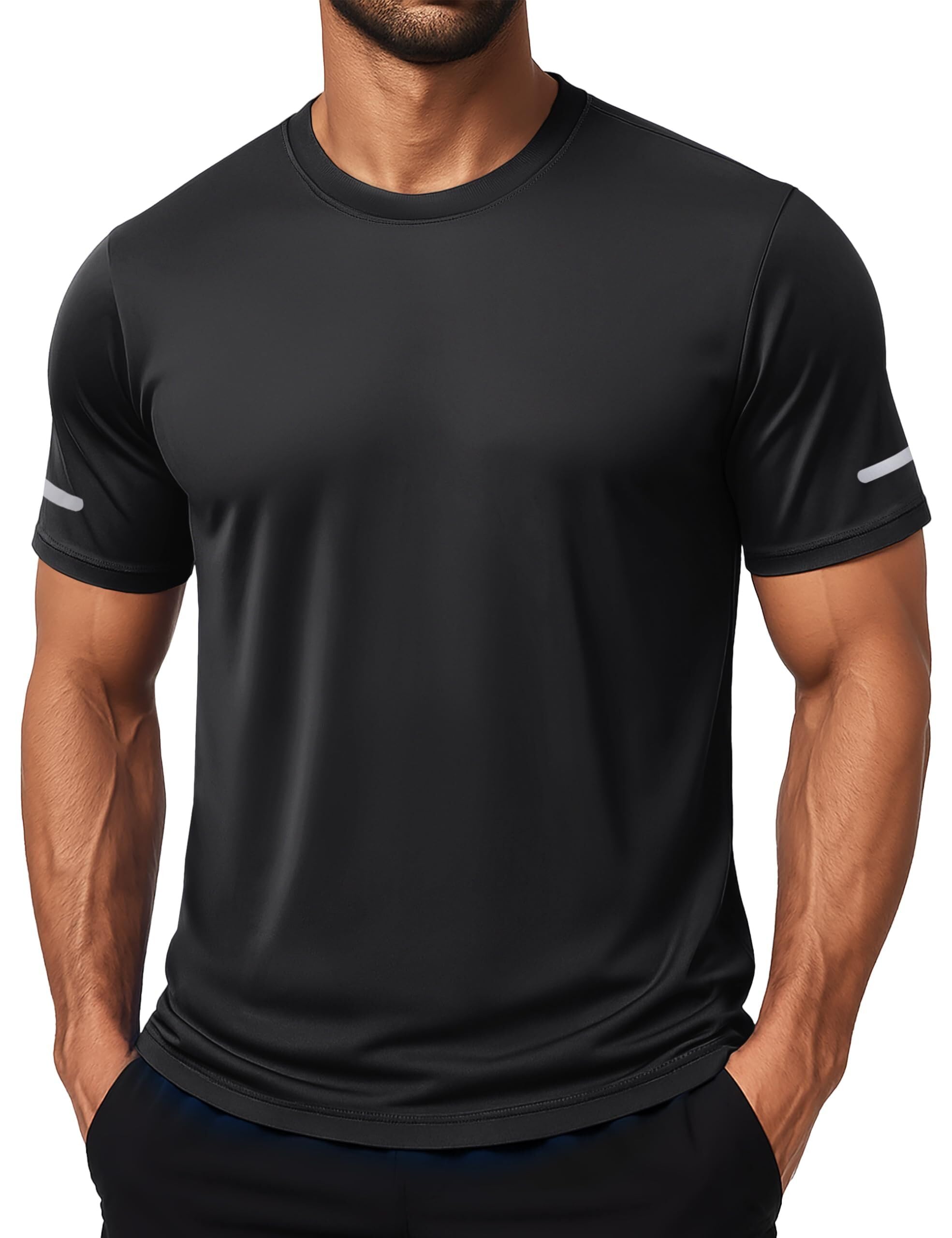 MAGCOMSEN Sport Tshirt Herren UV Tshirt Kurzarm Funktionsshirt UPF 50+ Atmungsaktiv Sommer Sportshirt mit Reflexstreifen