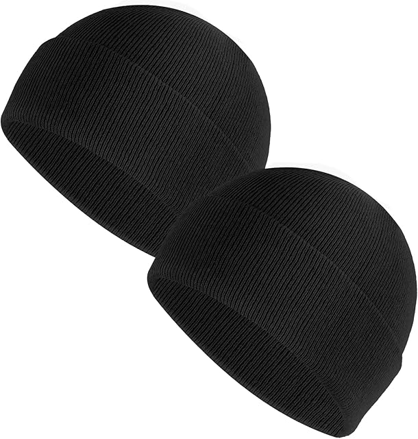 Sibba 2 Pieces Unisex Beanie Hat Soft Lightweight Winter Knit Cuffed Caps Fisherman Beanie Warm Windproof Skull Cap for Men and Women