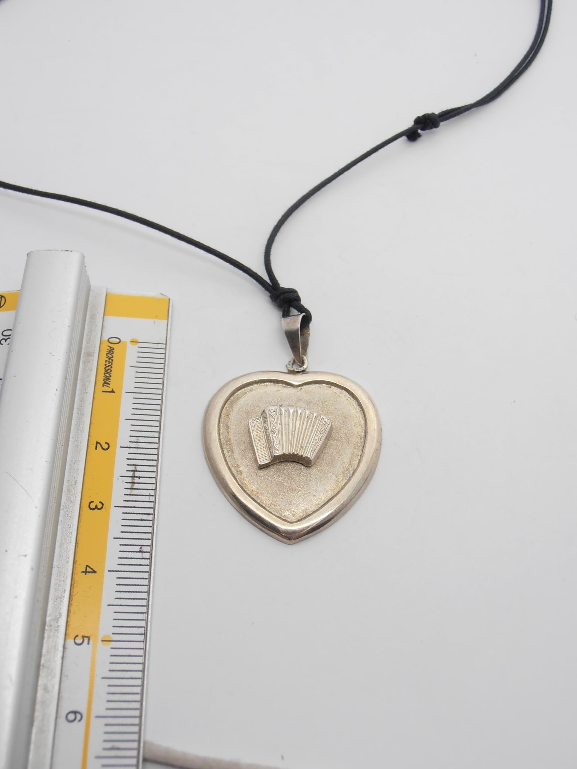 Fisarmonica : Ciondolo a Cuore in Argento 925 - Pendente con Strumento Musicale - Musicista - Musica - Girocollo in Cordoncino