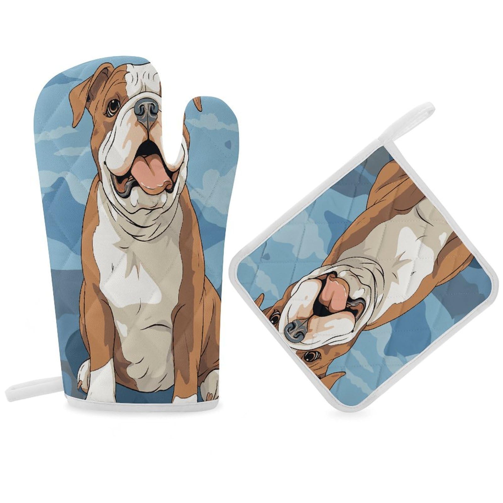 Fodpand Women's Style English Bulldog Seamless Illustration Oven Mitts And Pot Holders Sets,Oven Gloves For Kitchen Oven Mitts And Potholders For Baking Cooking Grilling Apartment Essentials