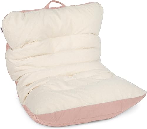 Miniatura 30 de Big Joe Roma - Puf para niños, sherpa de avena y rosa del desierto, gamuza vegana, 2 pies, ligero, recargable, asiento para niños Avena/Rosa del