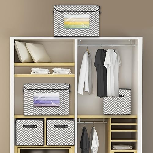 Miniatura 6 de Univivi Paquete de 4 contenedores plegables de almacenamiento, cajas de almacenamiento de tela con tapas, contenedores grandes con tapas para