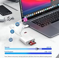 Vista 4 de Lector de tarjetas SD Denlane para iPhone iPad, lector de tarjetas de memoria con interfaz dual USB C y Lightning, adaptador de cámara digital