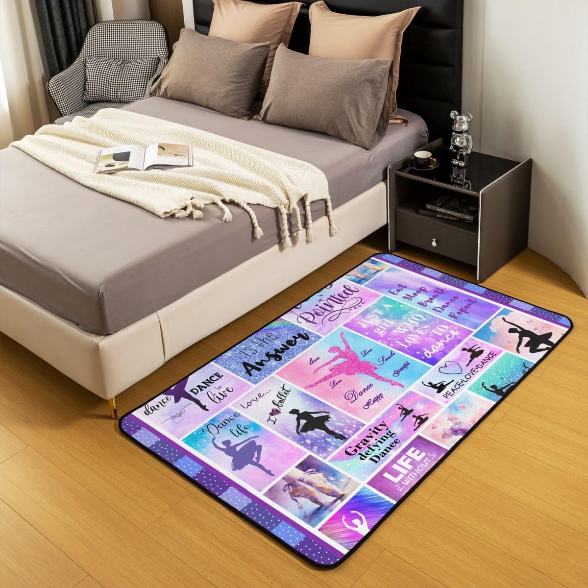 Ballet Area Rug 3x5 Ballet Lovers Rug for Girls Kids Blue Purple Gradient Washable Carpet for Bedside Graceful Ballerina Gymnastics Sports Theme Geometric Patchwork Modern Trendy Accent Rug