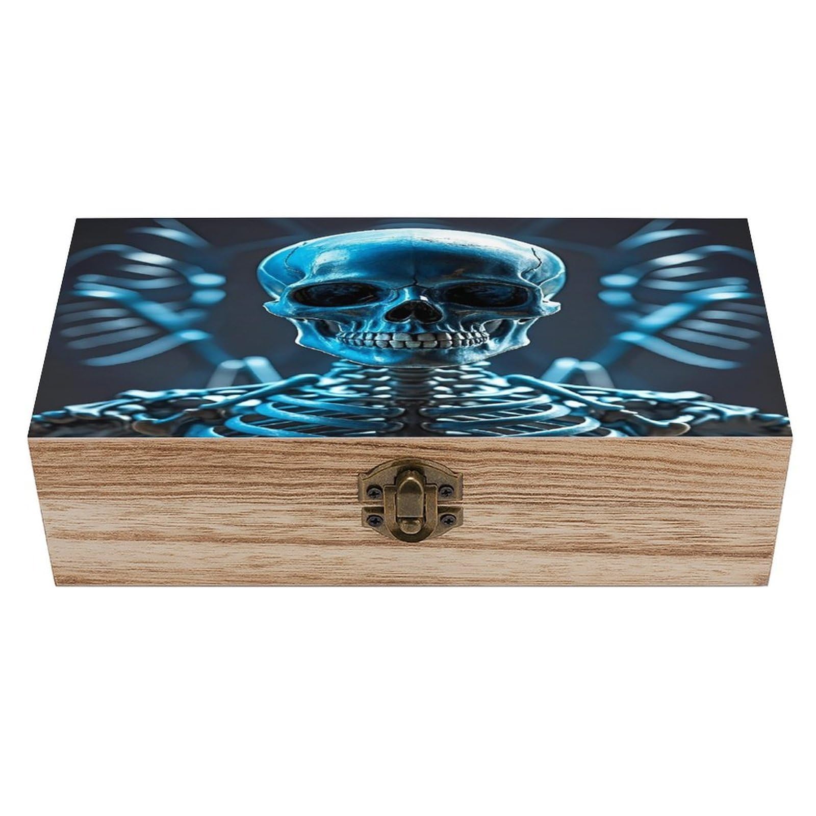 FekiLoot Blue Skull And Bones Wooden Storage Box Exquisite Wood Keepsake Box Vintage Wooden Gift Jewelry Case for Crafts And Photo Storage Boxes