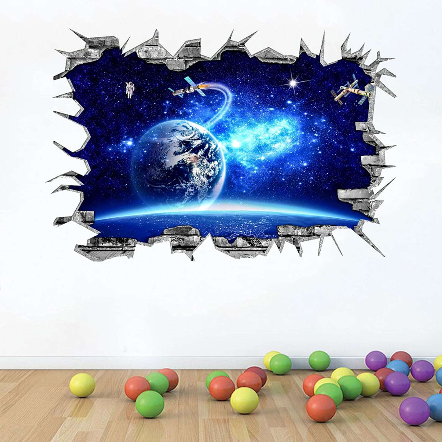 3D Blue Sky White Clouds Home Kitchen Room Ceiling Decor Peel & Stick Creative Sky Moon Stars Floor Stickers Wall Stickers Vinyl Art Wall Decor for Teen Girls Bedroom Living Room (Blue)