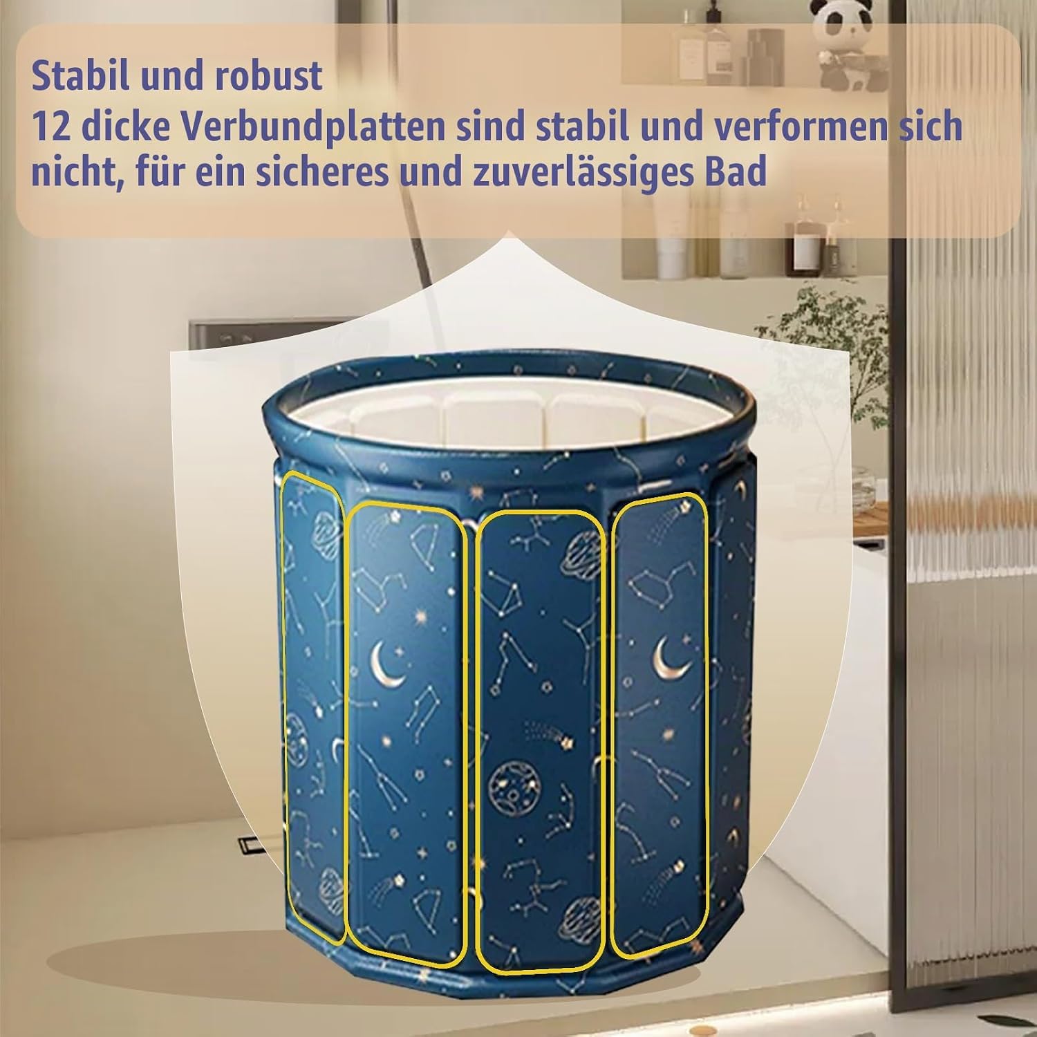 Vasca da bagno pieghevole per adulti, 80 x 65 cm, portatile, con cuscino da seduta, tubo di scarico e borsa portaoggetti, pareti isolate per ritenzione del calore, doppi fori di drenaggio, per doccia