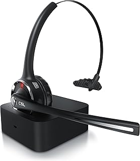 CSL - Headset kabellos mit Ladestation - Bluetooth PC Headset mit flexiblem Mikrofon - Multipoint - kabellos - leicht - freisprechen - für Auto und LKW Computer Call Center Handys
