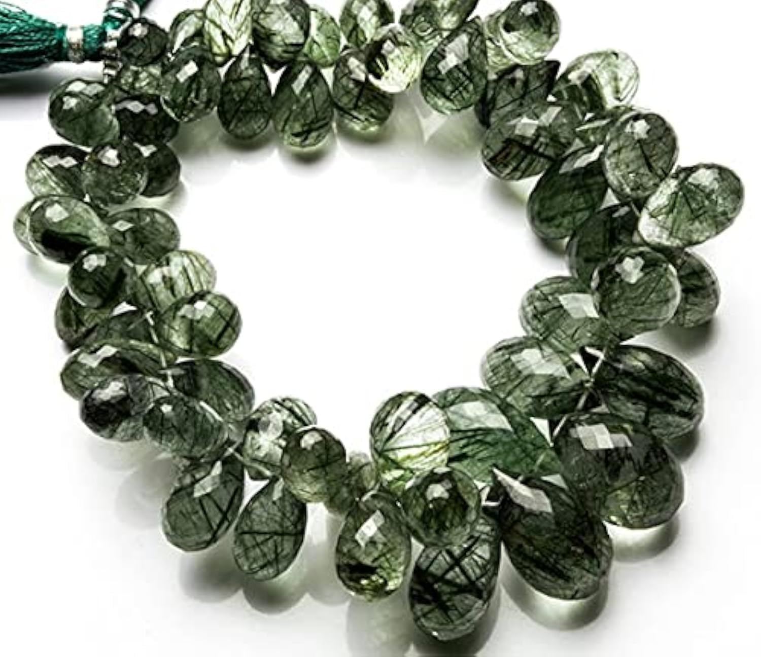 Rutiles vertes naturelles facettées en gouttes pour haute bijouterie LKBEADS