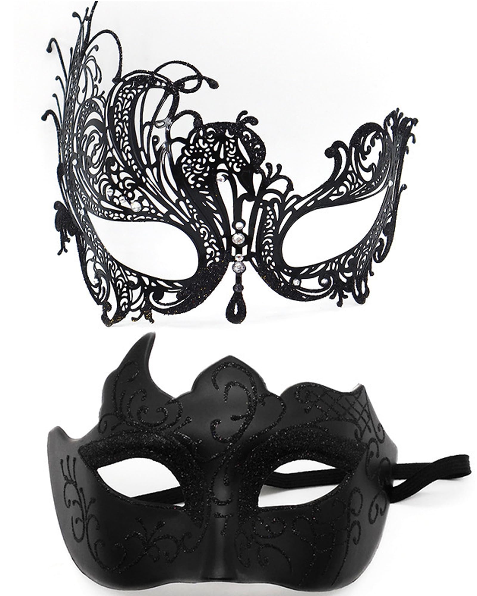 Couple Masquerade Masks Set Venetian Party Mask Halloween Mask Mardi Gras Masquerade Mask for Women Men (Silver-Black)