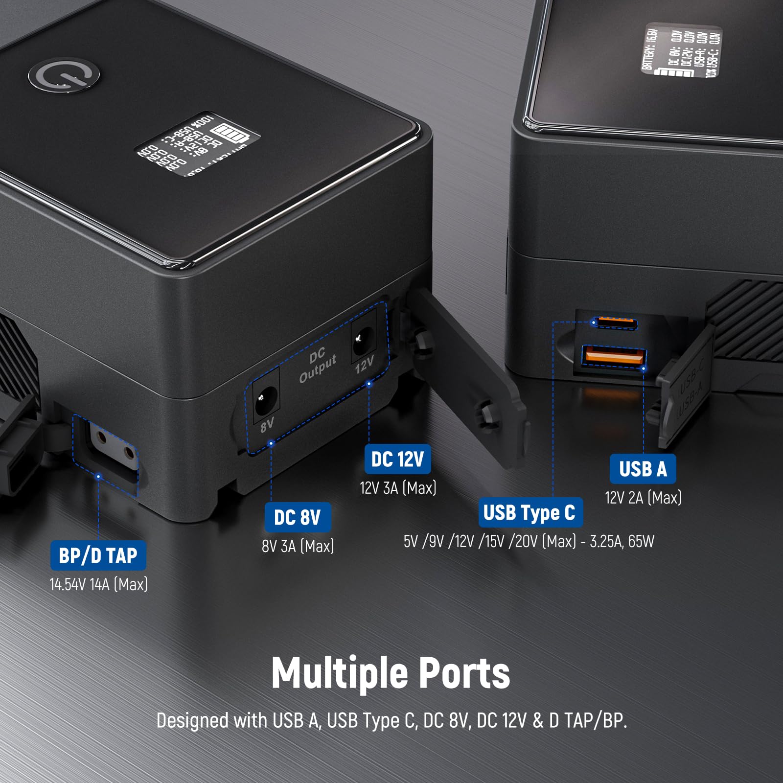 NEEWER V Mount Akku PS099E Battery mit Typ C Kabel, 6800mAh 99Wh 14,5V Mini V Lock mit OLED Display, Schnellladung 65W PD USB C, D Tap/BP/USB A/DC Ausgang für Video Kamera Monitor Camcorder Filmmaking