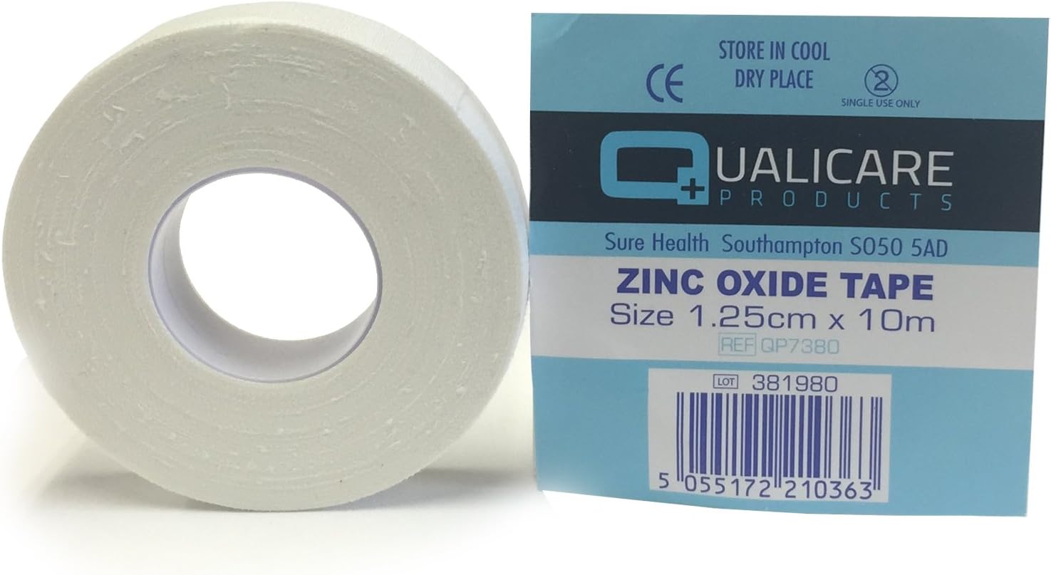 Qualicare 1 ROLL OF 1.25CM x 10M WHITE ADHESIVE DURABLE MEDICAL BINDING SPORTS ZINC OXIDE INJURY SUPPORT STRAPPING TAPE