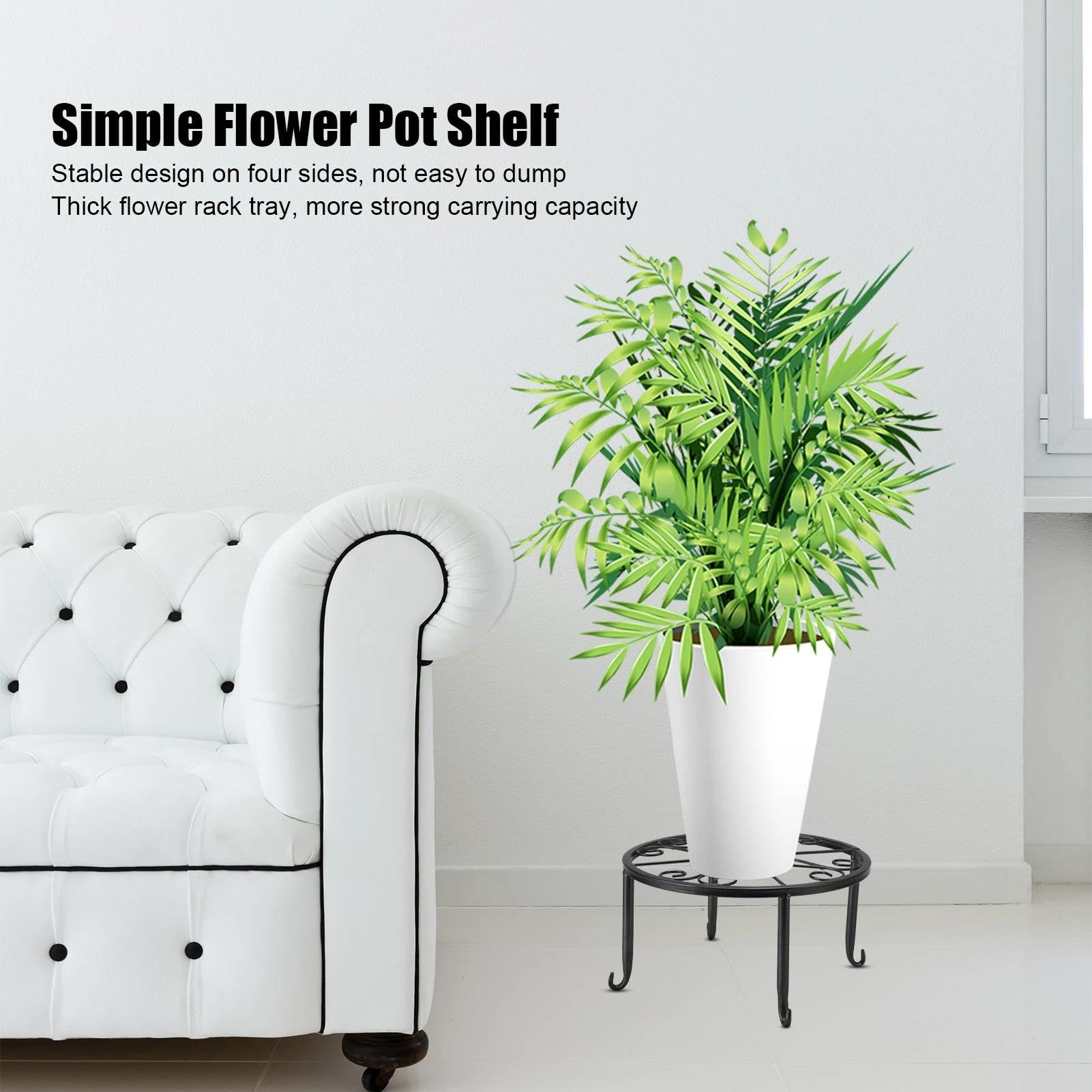 Tissting Support pour Plantes en Métal, Jardinières D'intérieur et D'extérieur, Support Robuste pour Pots de Fleurs, Support pour Plantes en Fer à Une Seule Couche, Support pour Pots(Large-Le Noir)