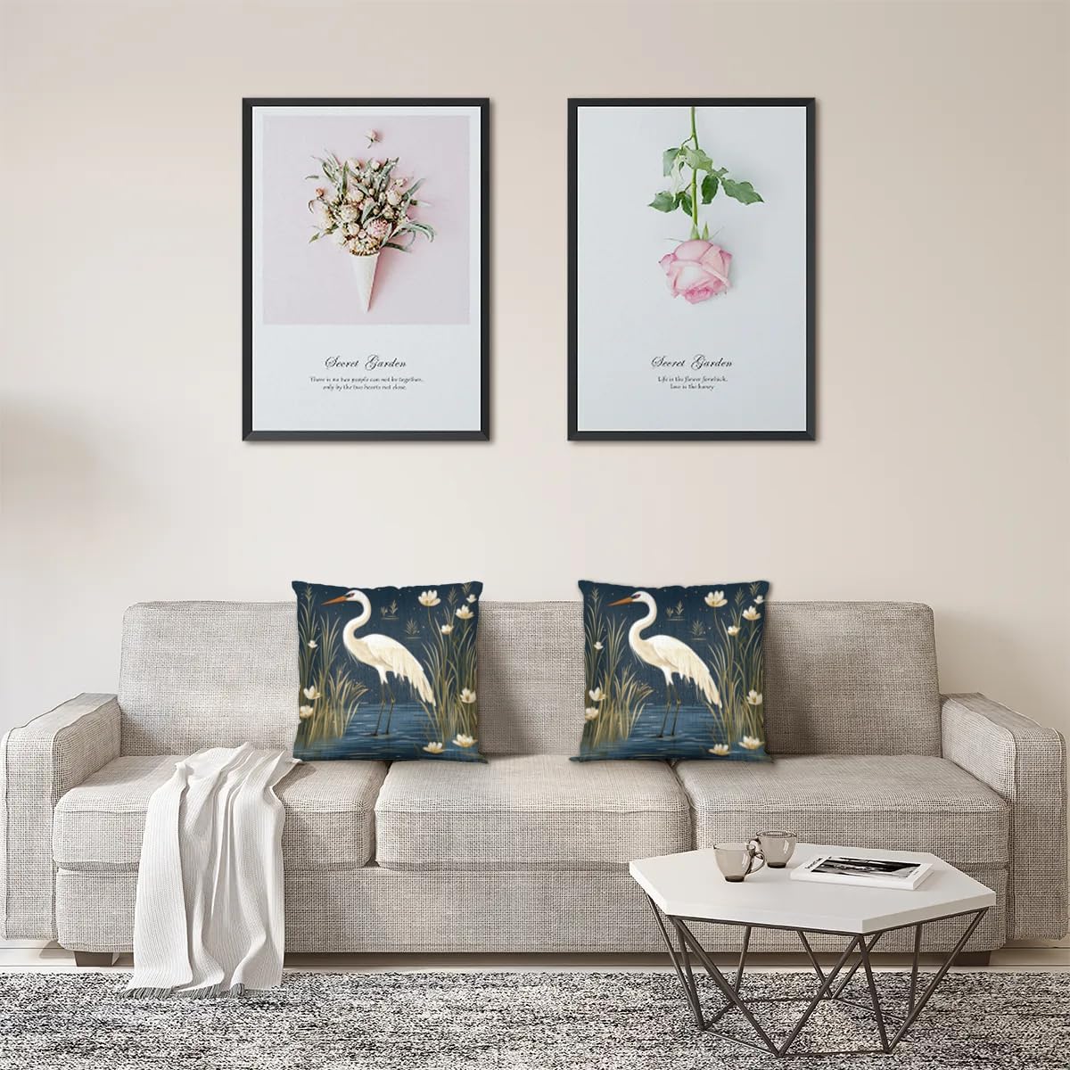Pillow Covers Heron Throw Pillows Cover Set of 2 Cases 14x14 Inch Square Pillowcases Soft Cushion Covers Modern Farmhouse Heron Pattern Home Decor for Couch Bedroom Sofa Living Room - Image 7