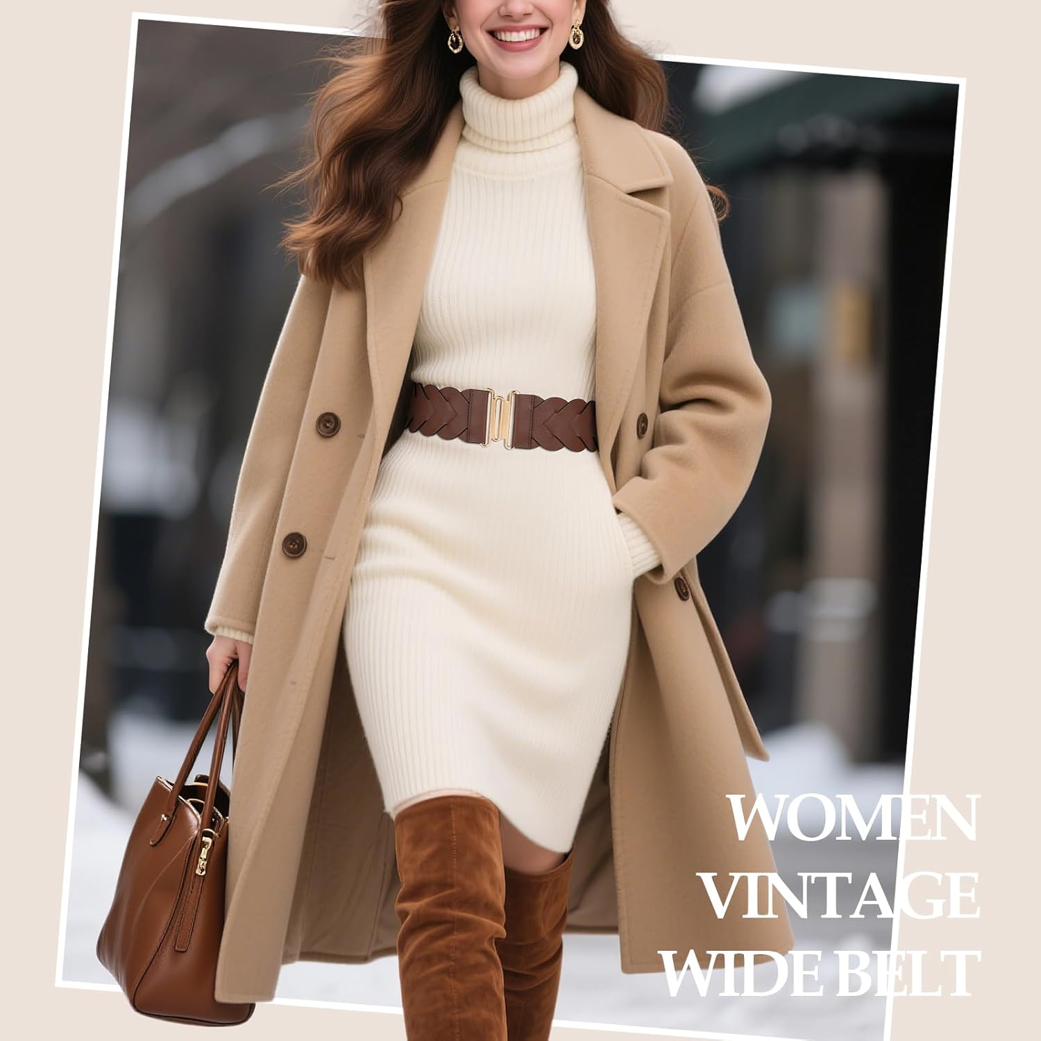 JASGOOD Women's Wide Elastic Belt Vintage Stretchy Belt for Dresses Braided Waist Belt - Image 3