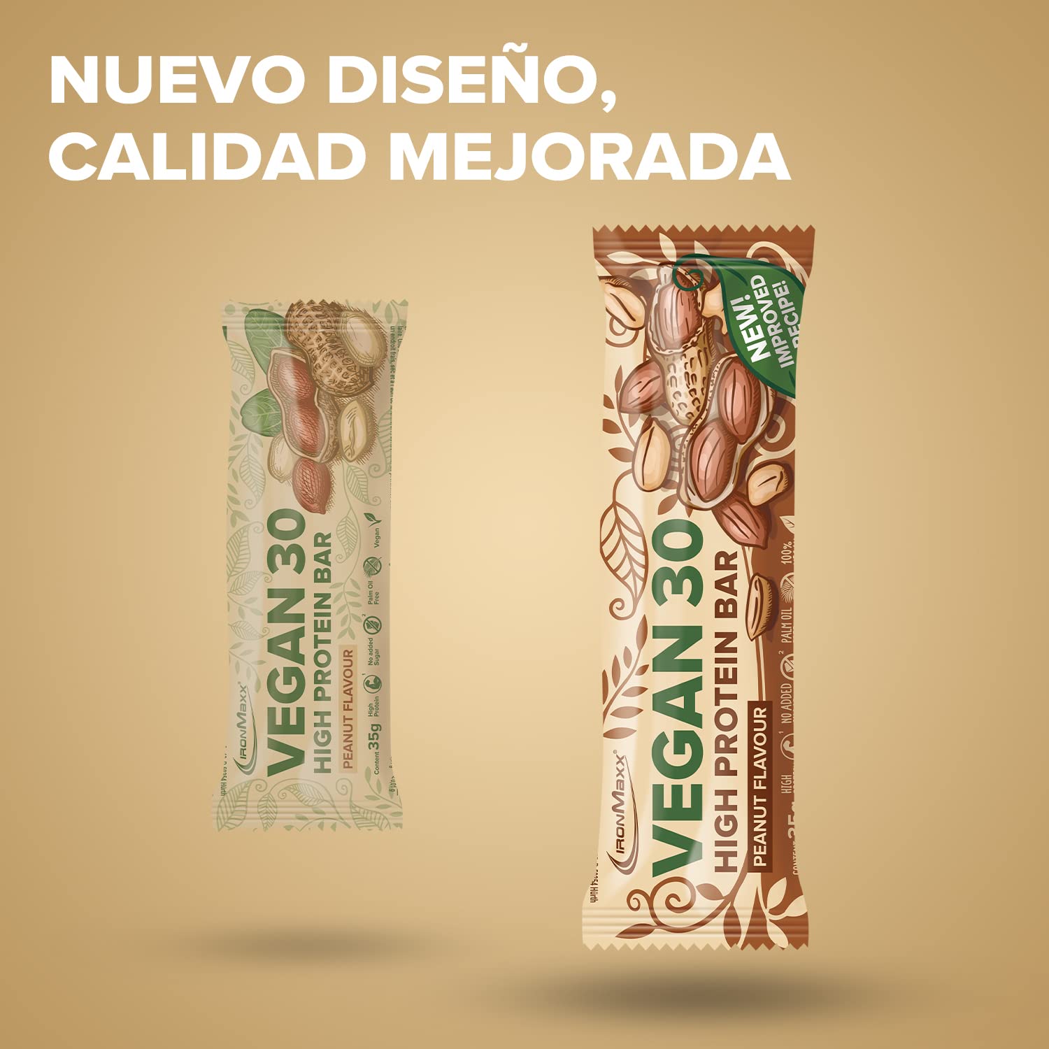 IronMaxx Vegan 30 Barrita Proteica Vegana Cacahuete 24x35g | Alta En Proteína Vegetal, Sin Aceite De Palma, Sin Soja Y Baja En Azúcar | Snack Saludable Para Deportistas