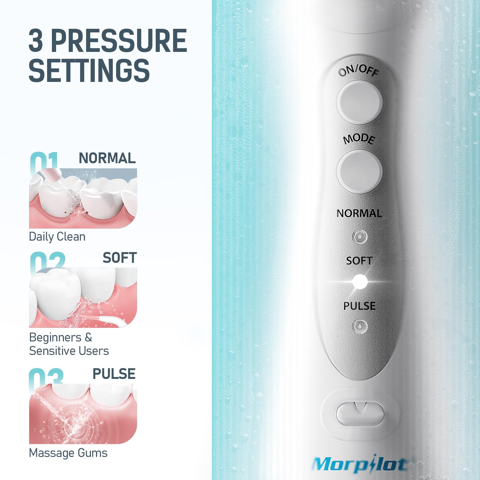 Morpilot Irrigador Bucal Dental Inalámbrico 3 Modos 5 Boquillas IPX7 300ML