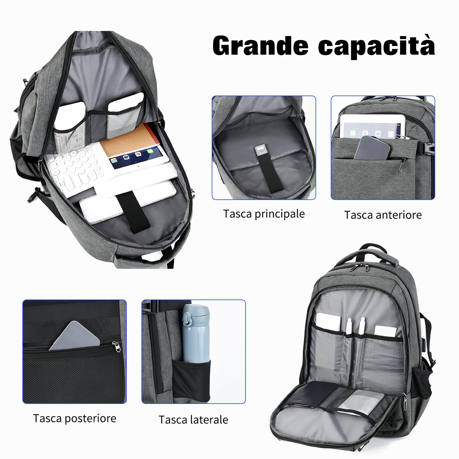 FANDARE Zaino Porta PC 16 Pollici Impermeabile Uomo Donna Nero A | spallacci imbottiti a nido d'ape, cinghia per valigia, scomparto laptop 16.5", tessuto Oxford antispruzzo, capienza multipla