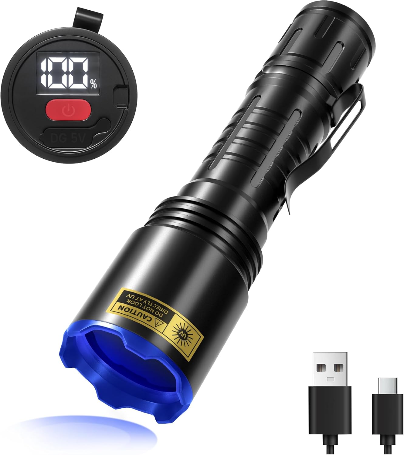 365nm UV Flashlight with LCD Display Powerful Black Light Flashlight Ideal for Pet Urine Detection, Resin Curing, Bloodstain Tracking, Rock and Scorpion Detection