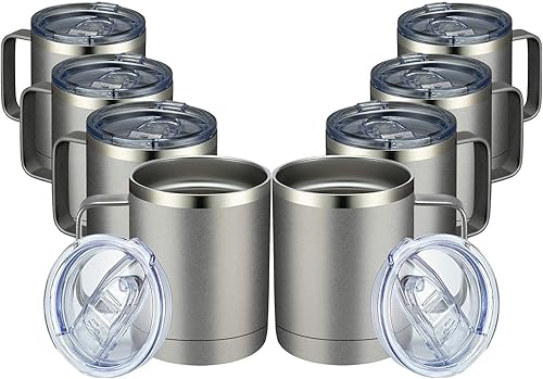MEWAY 12oz Coffee Mug With Handle 8 Pack Bulk,Stainless Steel Insulated Travel Tumblers With Sliding Lid,Double Wall Vacuum Camping Cup for Hot &