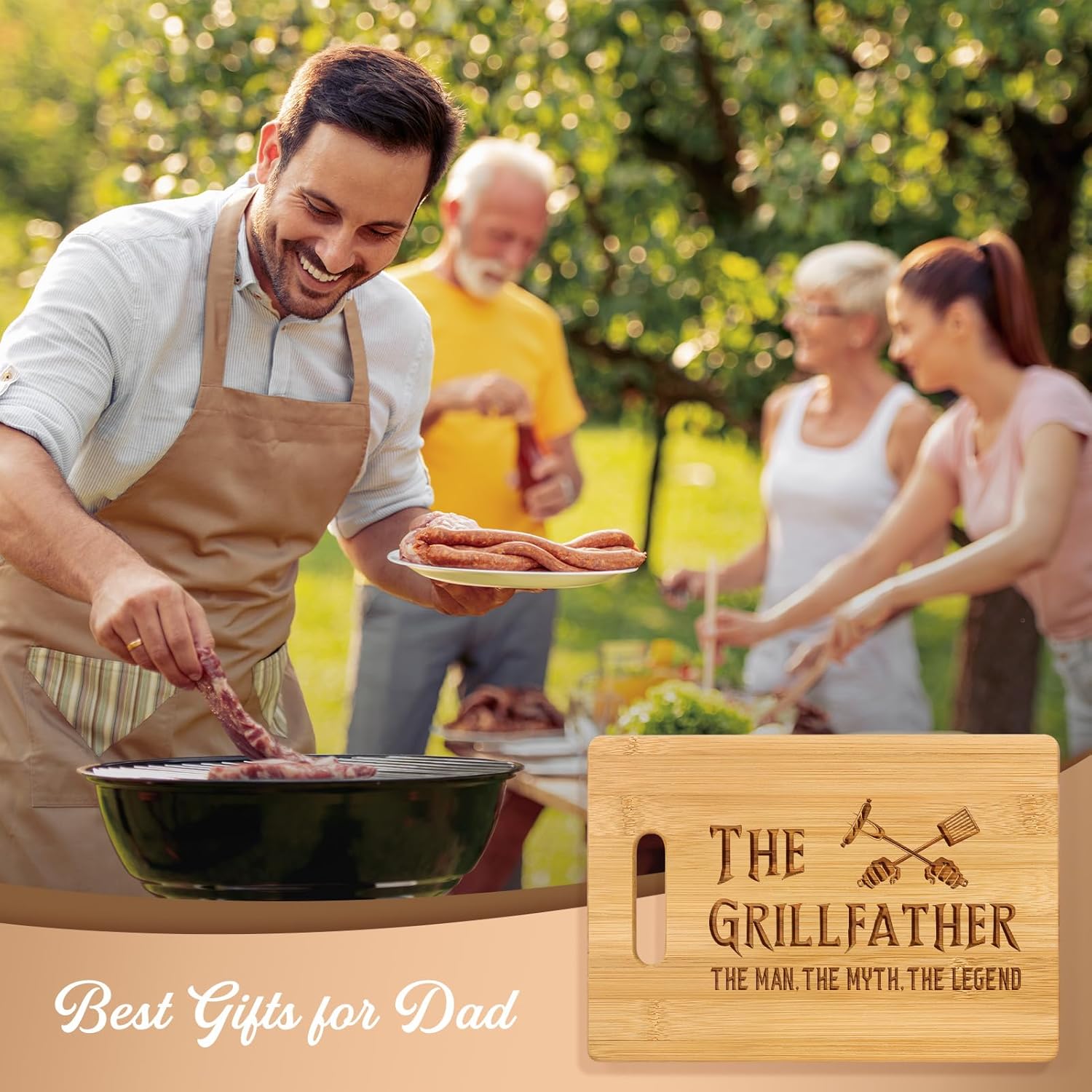 Dad Birthday Gifts, Unique Dad Gifts from Daughter Son Kids, Father Birthday Present, Best Dad Ever Gift, Engraved Bamboo Cutting Board -The Grillfather, The Man, The Myth - Image 6