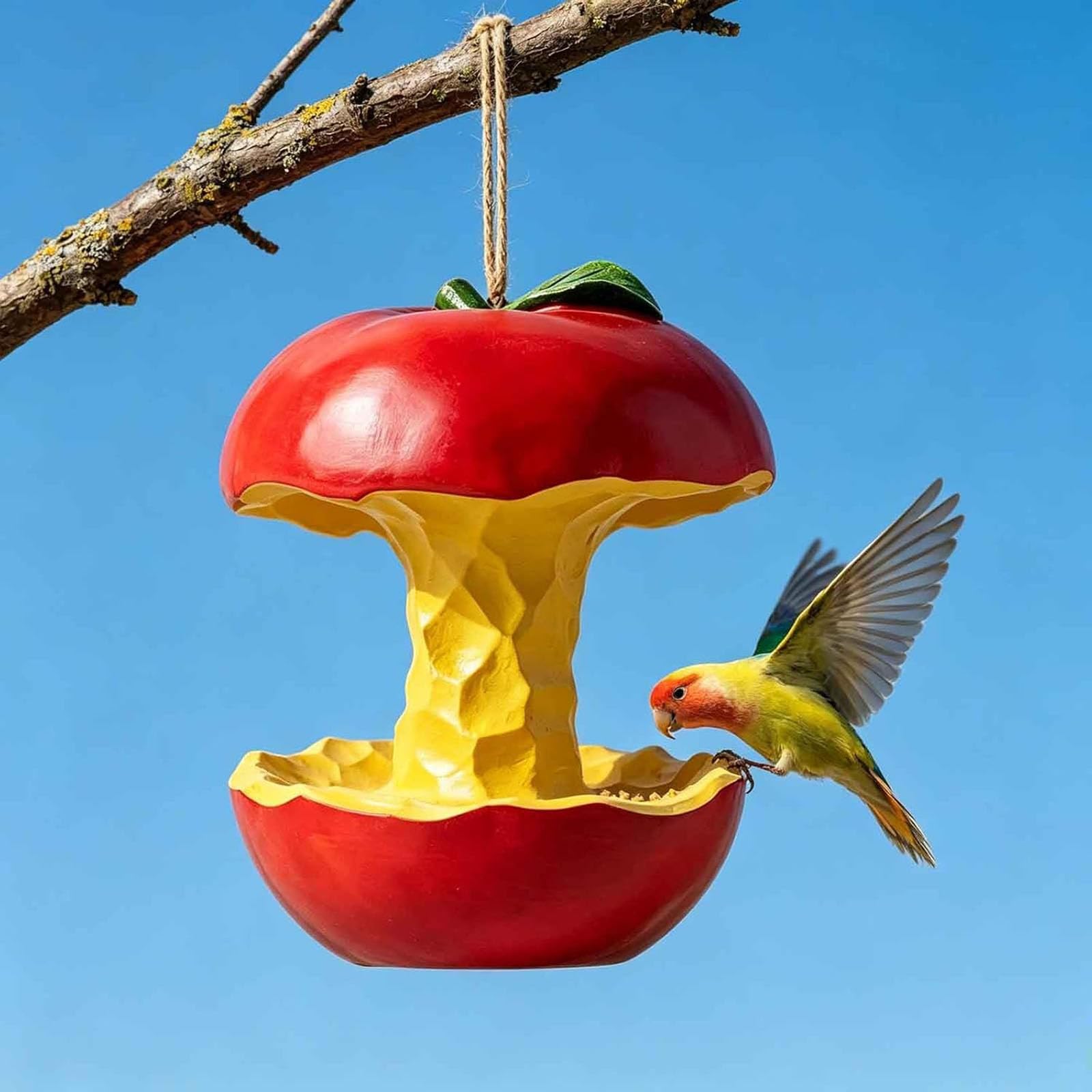 Mangiatoia per uccelli decorativa all'aperto, accento da appendere al cortile a forma di frutta, ornamento da esterno in corda di iuta, stazione di alimentazione per uccelli selvatici (#B)