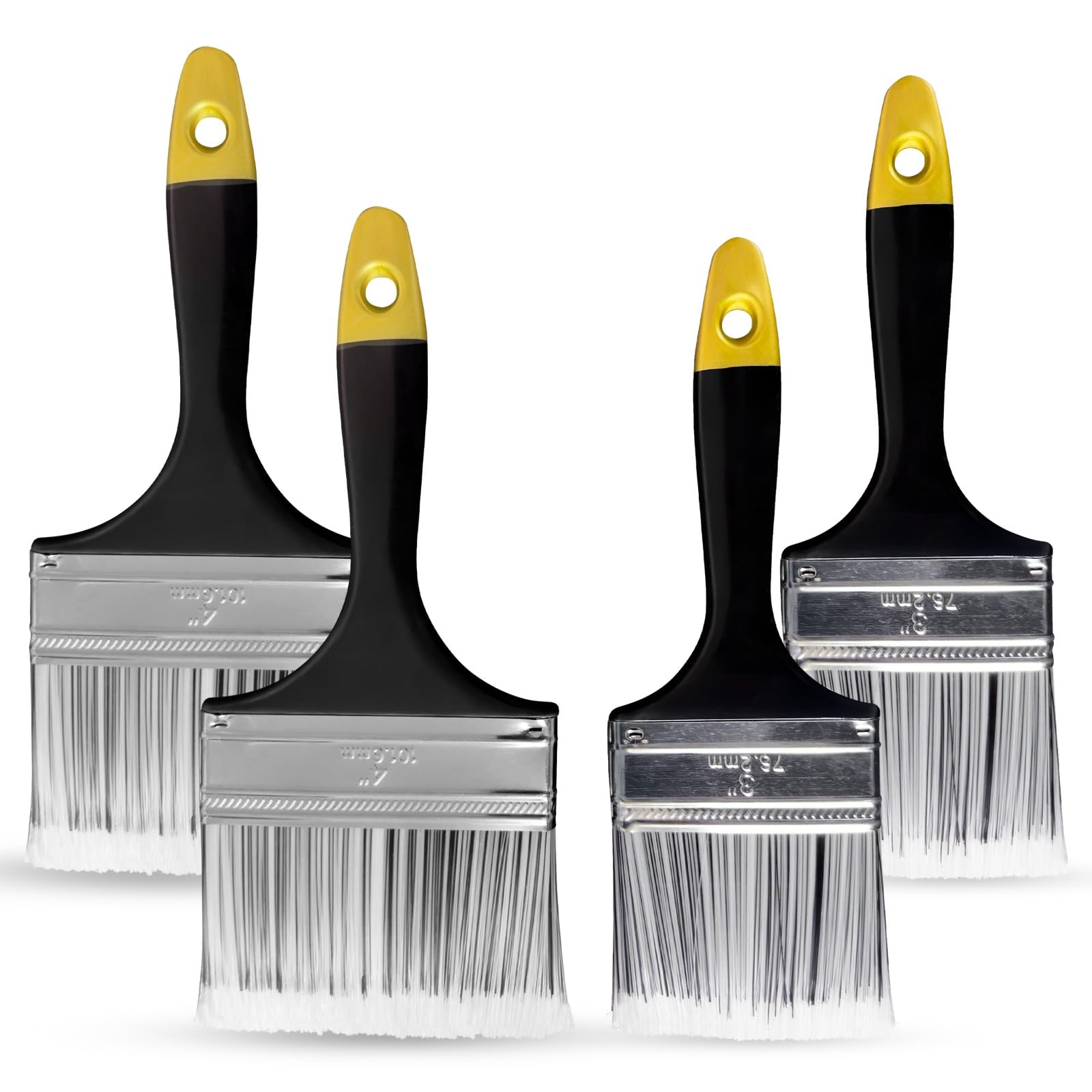 ZYBUX - Pack of 4 Paint Brush Set, 2 x 3 inch & 2 x 4" - Stain Brushes for Painting Walls and Fence Staining, Wooden Handle Masonry Paintbrush for Varnish, Paste, Gesso and Limewash