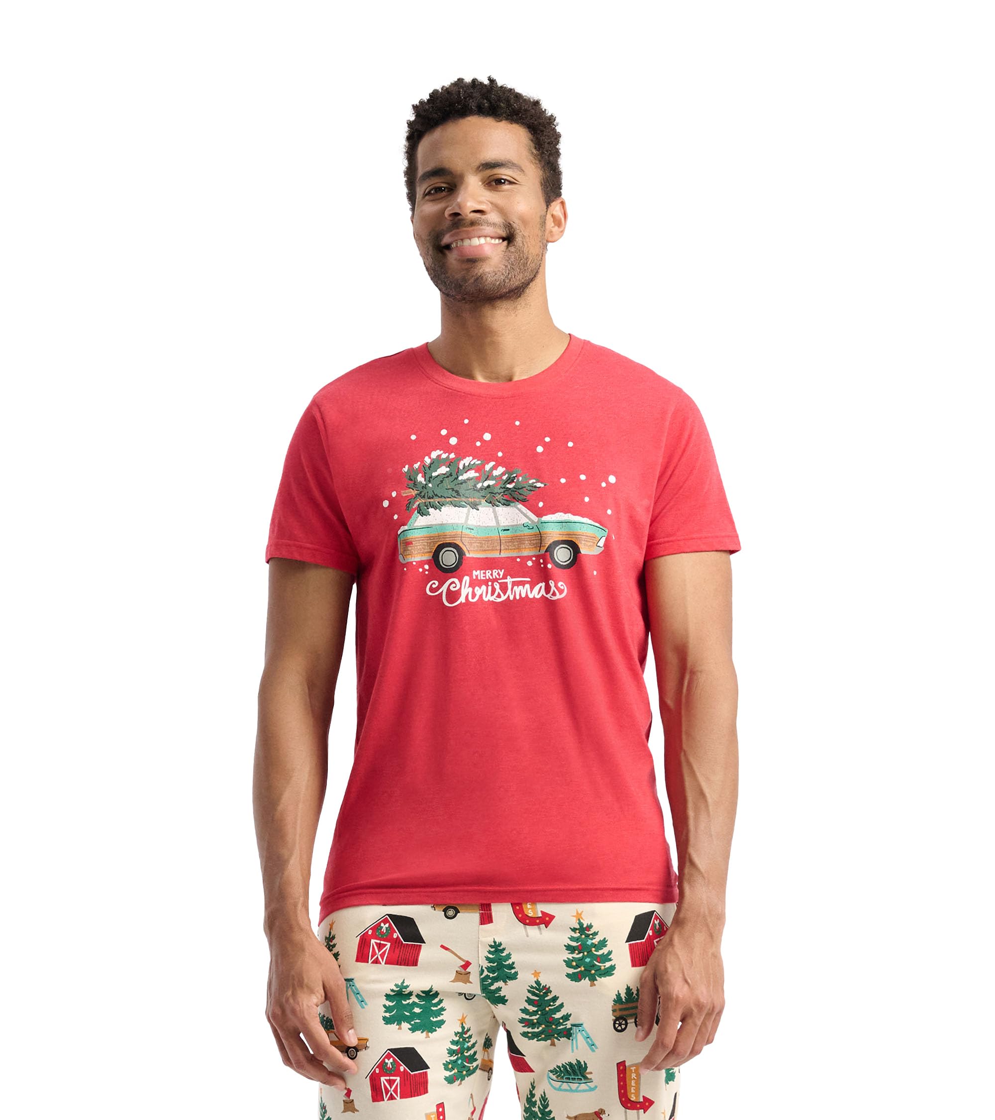 Little Blue House Men's Short Sleeve Pyjama Top Pajama, Merry Christmas, XX-Large