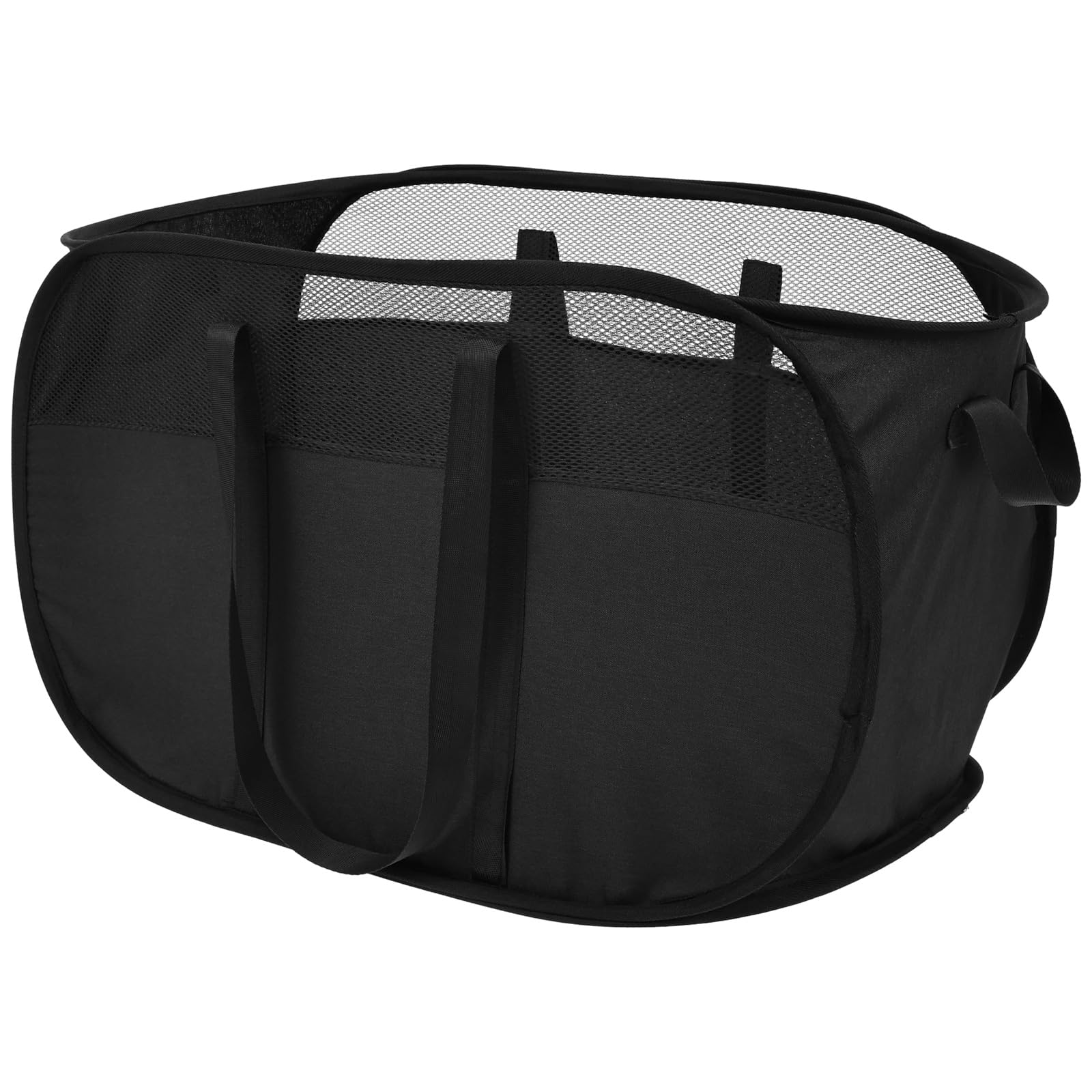 JETHMA 75L Large Foldable Laundry Basket, Breathable Mesh Clothes Hamper with Shoulder Straps, Heavy Duty Fabric Collapsible Washing Bin for Stairs, Dorm & Travel(Black)