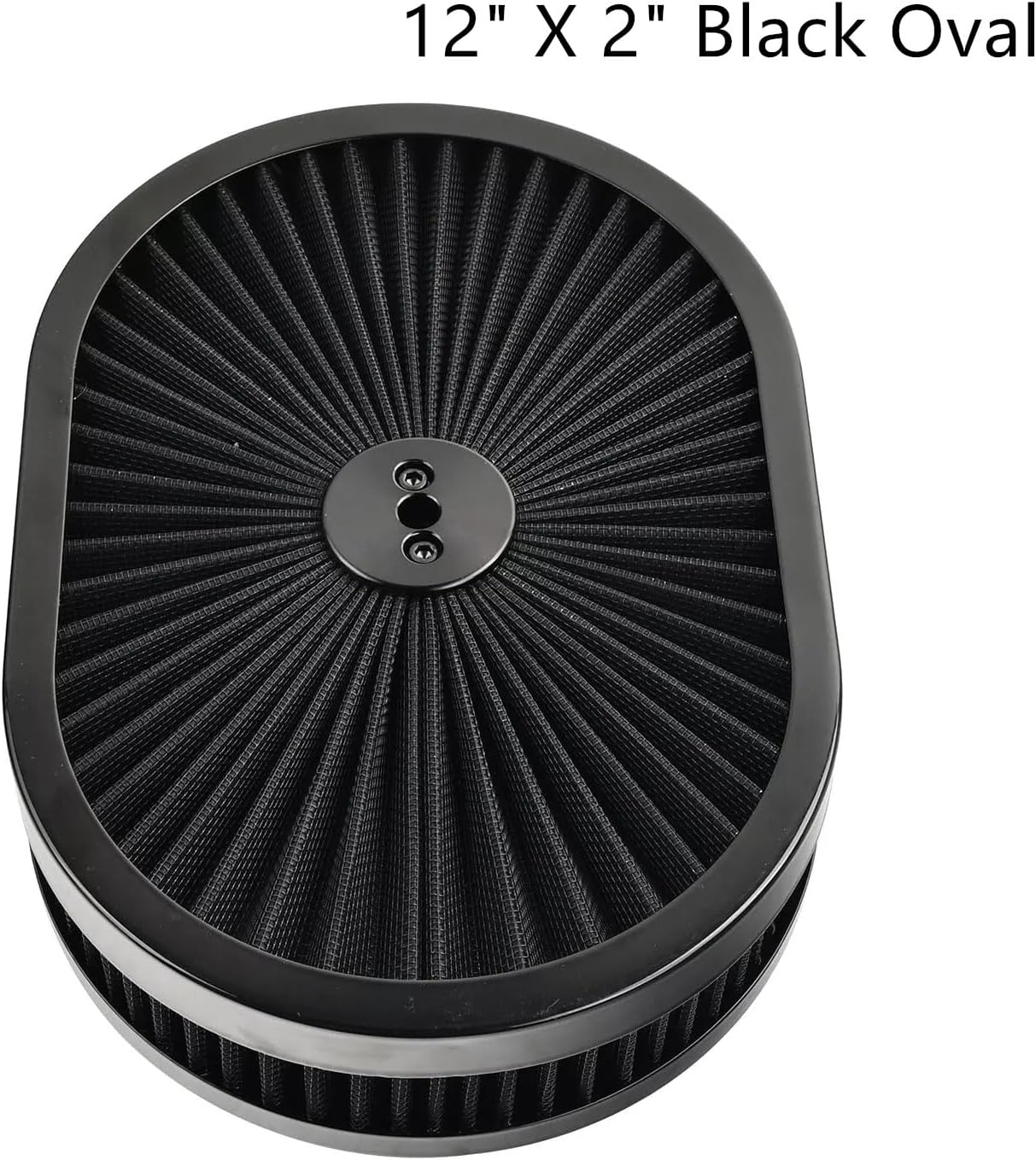 BestParts 12"x 2" Black Oval Air Cleaner Washable Filter Assembly 5-1/8" Carb Neck w/Flow-Thru Lid High-Flow Chrome Compatible With GMC Chevy Ford Chryler Dodge Hot Rod Customs