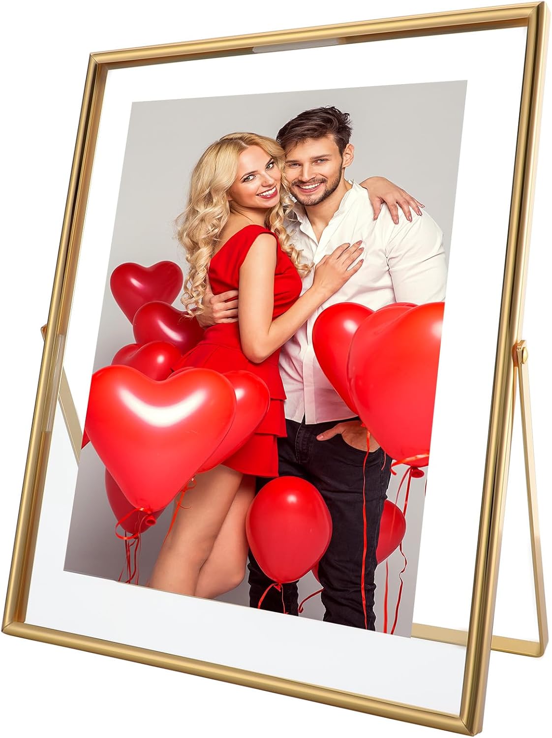 Gold Floating Frame, 8×10 inches, Vertical, For Picture 7x9, 6x8, 5x7, Tabletop Photo Frames, Classy Gift For Valentine, Birthday or Wedding