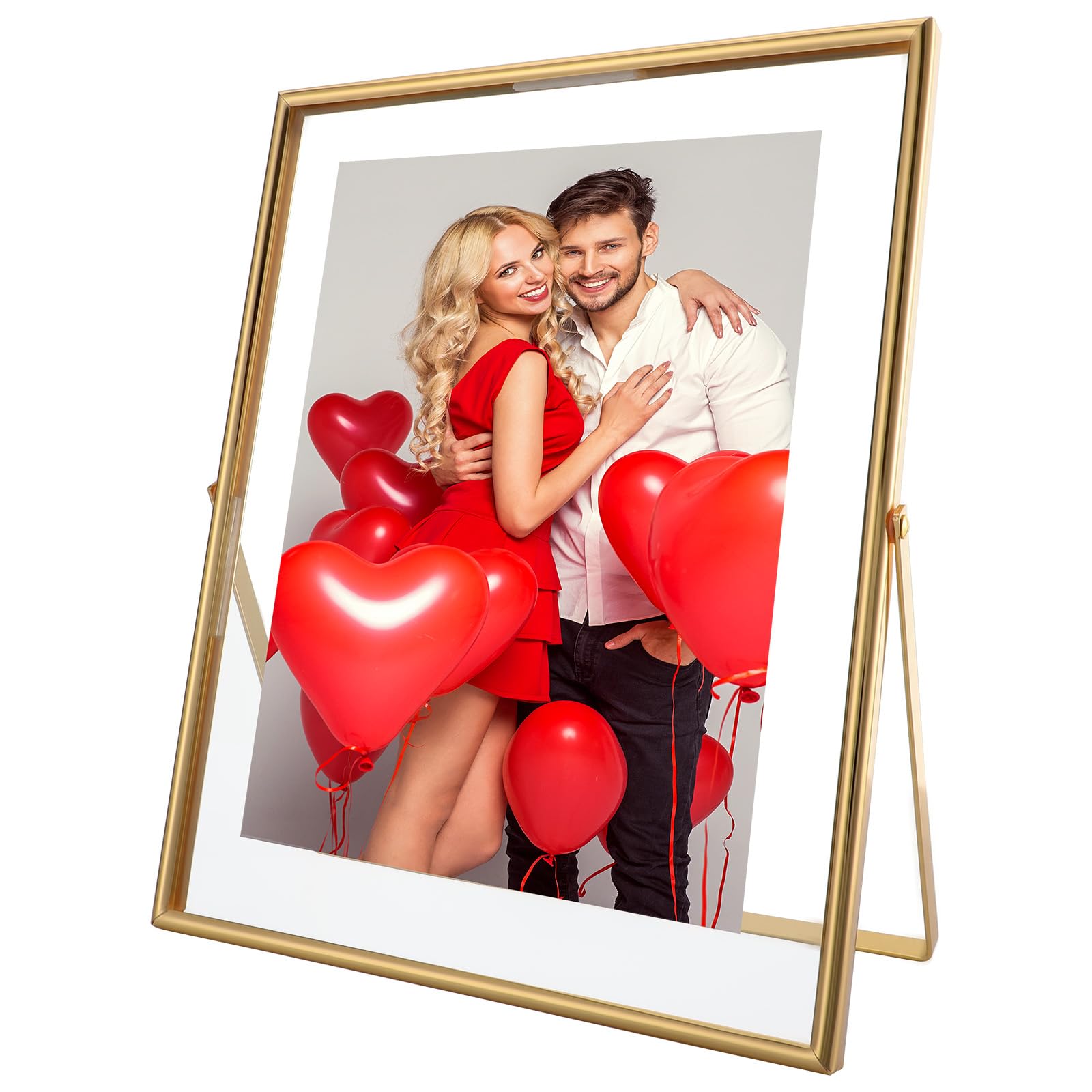 Gold Floating Frame, 8×10 inches, Vertical, For Picture 7x9, 6x8, 5x7, Tabletop Photo Frames, Classy Gift For Valentine, Birthday or Wedding