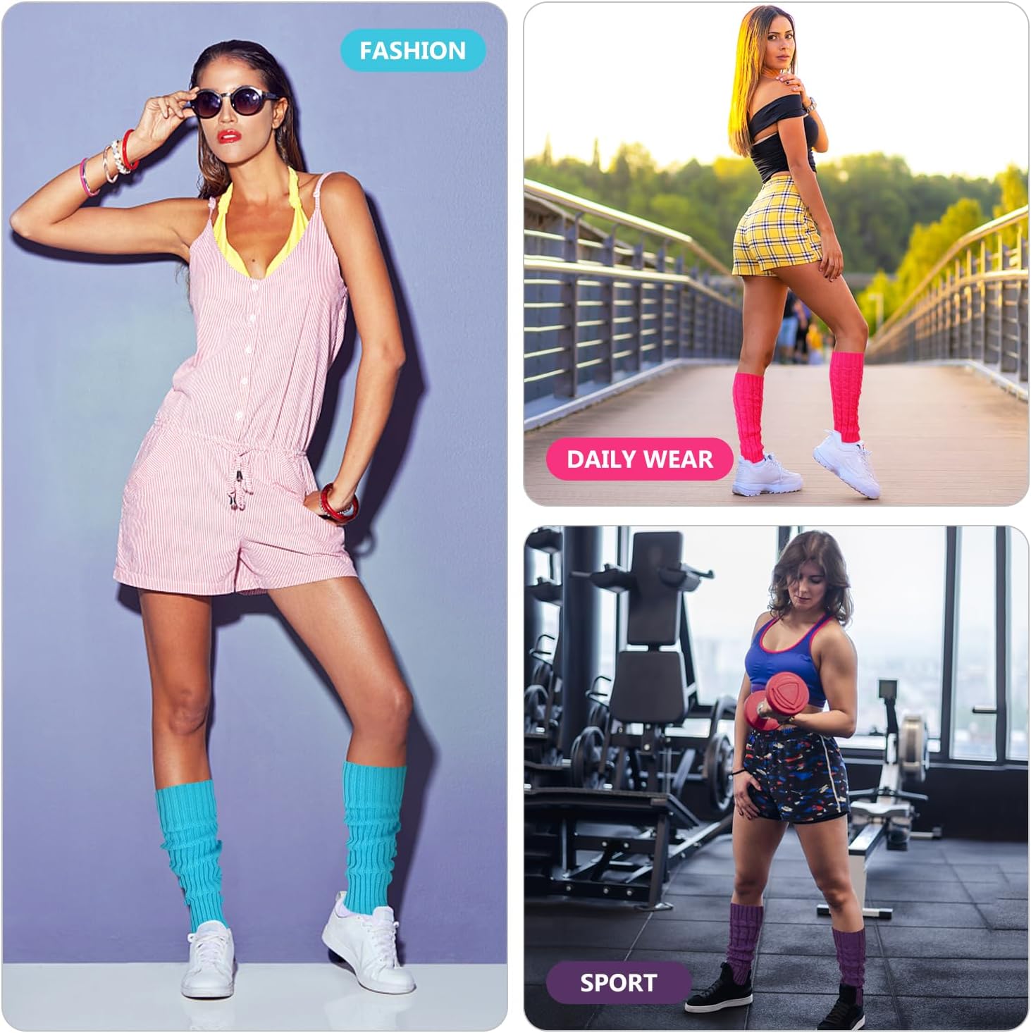 Junely Leg Warmers for Women 80s Cable Knit Leg Warmer for Ballet Dance Figure Skating Yoga Party Junior Neon Long Socks - Image 4