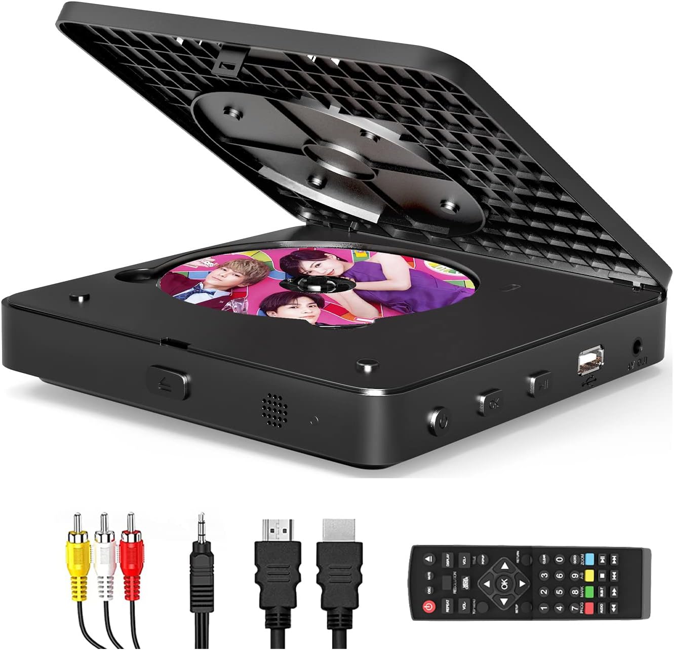 Blu Ray DVD Player, GEOYEAO 1080P Home Theater Disc System, Play All DVDs and Region A 1 Blu-rays, Support Max 128G USB Flash Drive + HDMI / AV / Coaxial Output + Built-in PAL/NTSC with HDMI /AV Cable