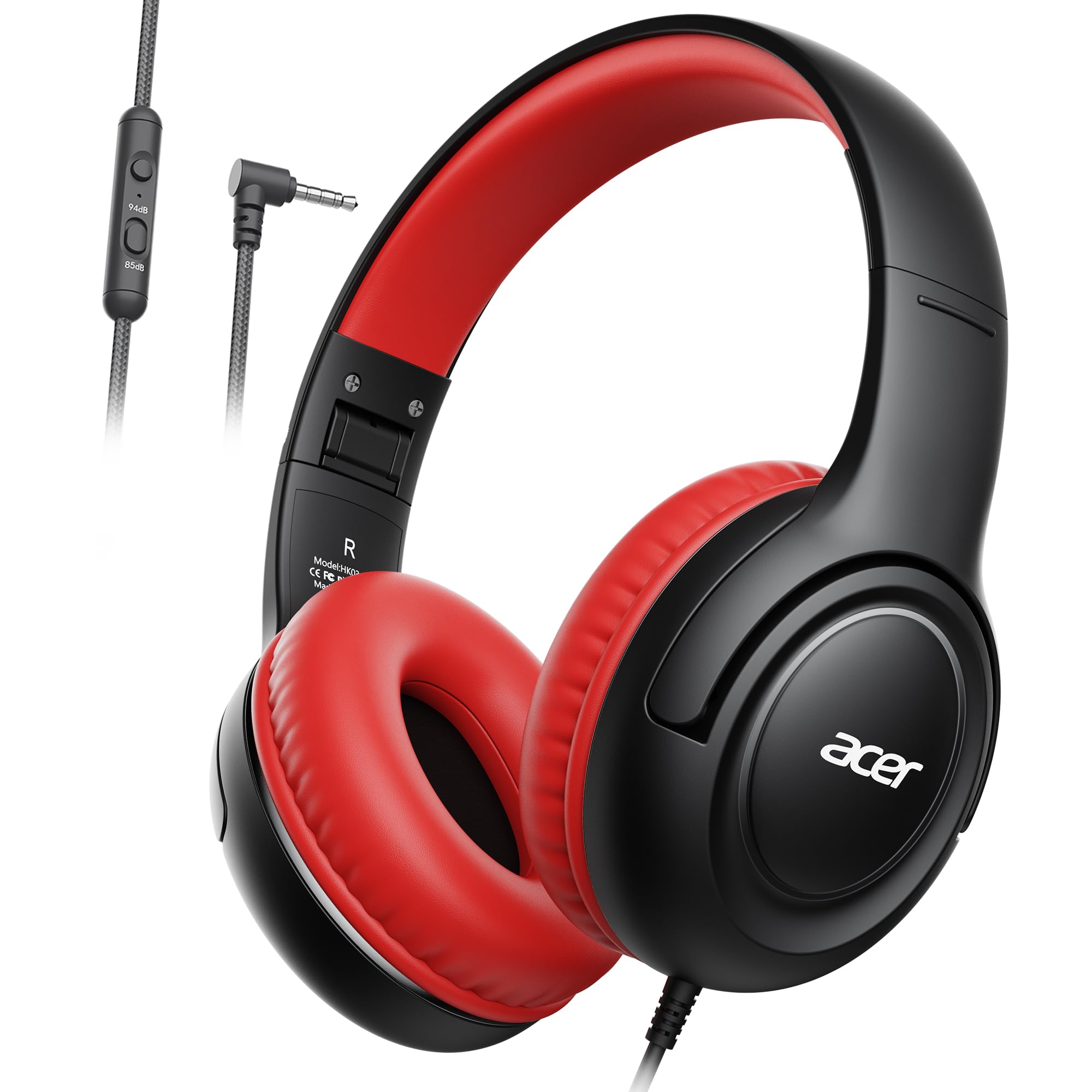 acer Kids Headphones Wired for School - Over-Ear 85/94dB Volume Limiter, 3.5mm Jack Foldable Stereo Sound Headset for Toddlers Girls Boys Travel
