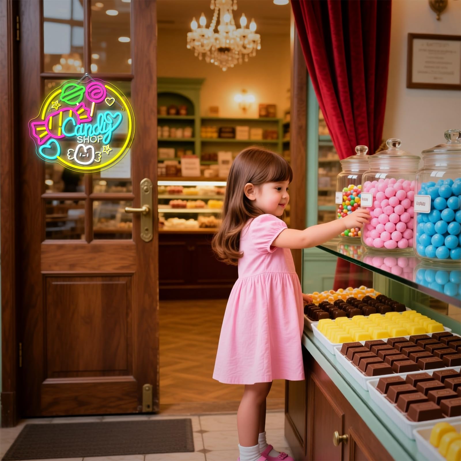 Candy Shop Neon Led, Caramelo Luces Neon Regulable para Decoración, Tienda de Golosinas Letrero Led para Tienda de Dulces,Pastelería,Fiestas,Sala de Estar,Regalo para Niños