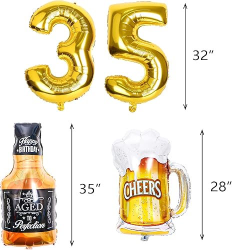 Miniatura 5 de Decoraciones de cumpleaños de 35 años para hombres, decoraciones de pancarta de felicitación a 35 años para hombres y mujeres, globo de lámina