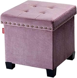 ROLTIN Dressing Table Footrest Storage Stool, Fabric Lazy Soft Bench Stool Large Capacity Storage Storage Bench Home Change Shoe Bench 38×38×37cm Seat Foot Stool (Blue) (