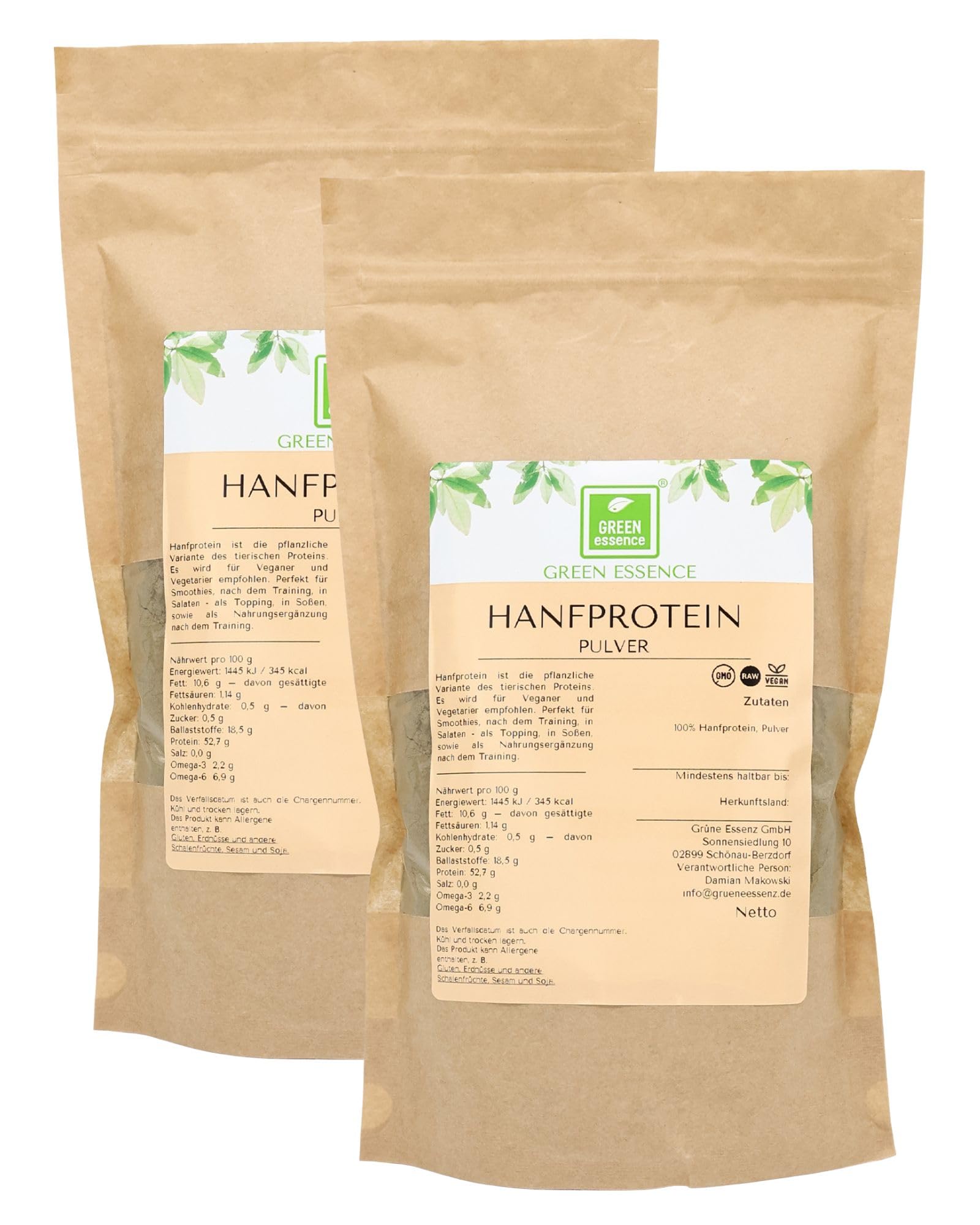 Hanfproteinpulver 2kg Vegan Hanf Protein Hanfsamen Pulver von Green Essence