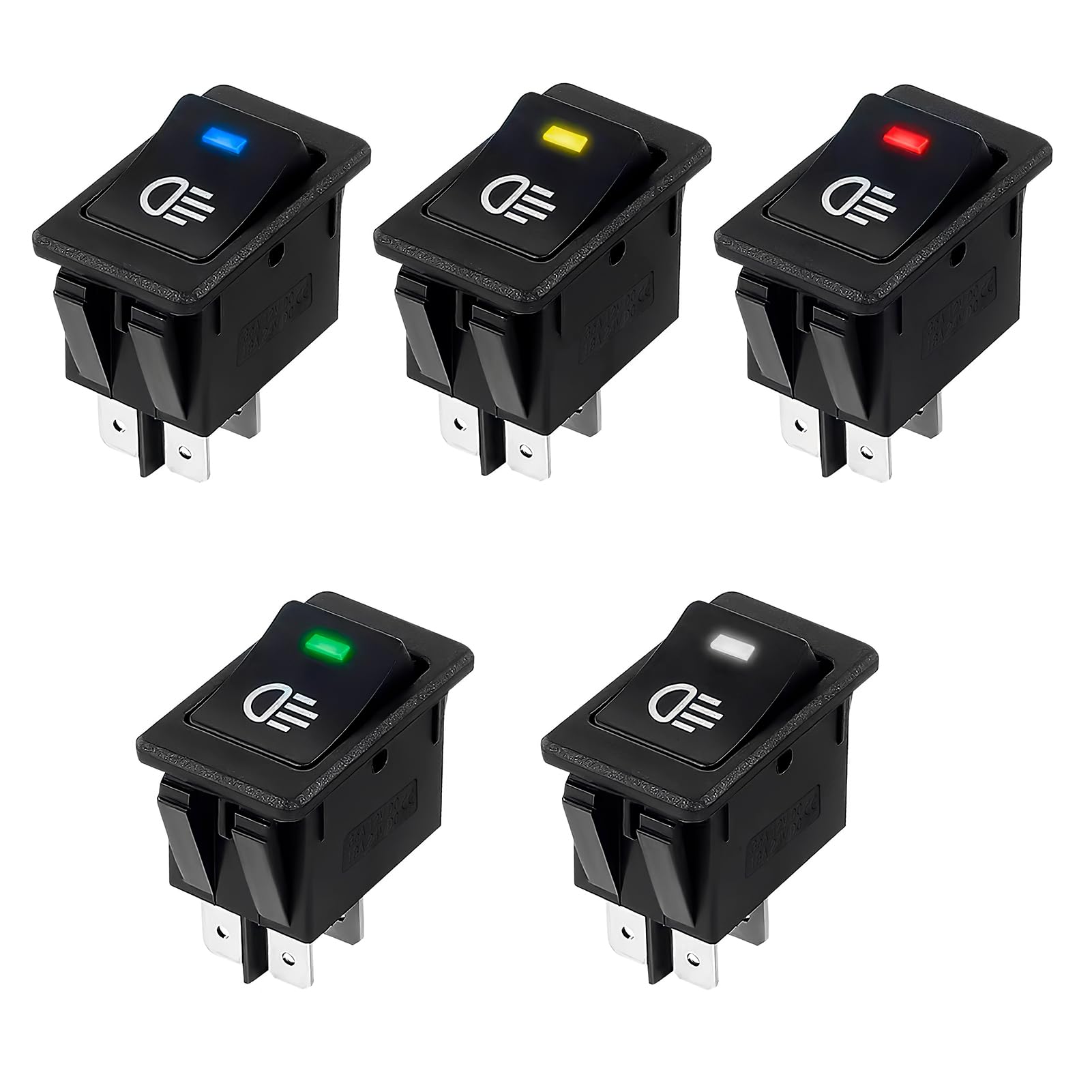 5 Pieces Car Rocker Switches 12V 35A, Waterproof LED Toggle Switches, DPST 4 Pins in 2 Positions, LED Switch, Suitable for Most Vehicles